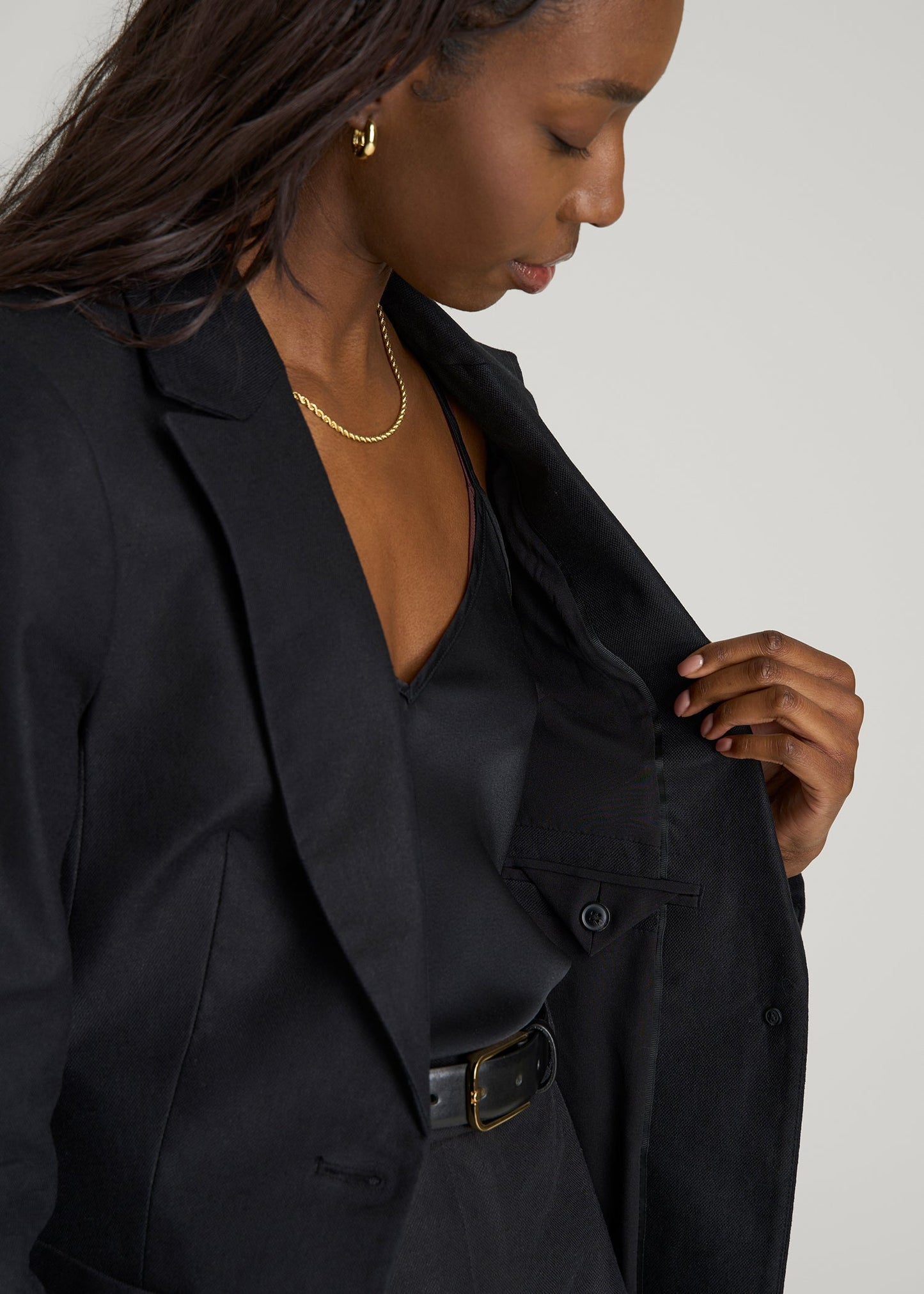 American Tall Women Slim Fit Linen Blend Blazer for Tall Women in Black