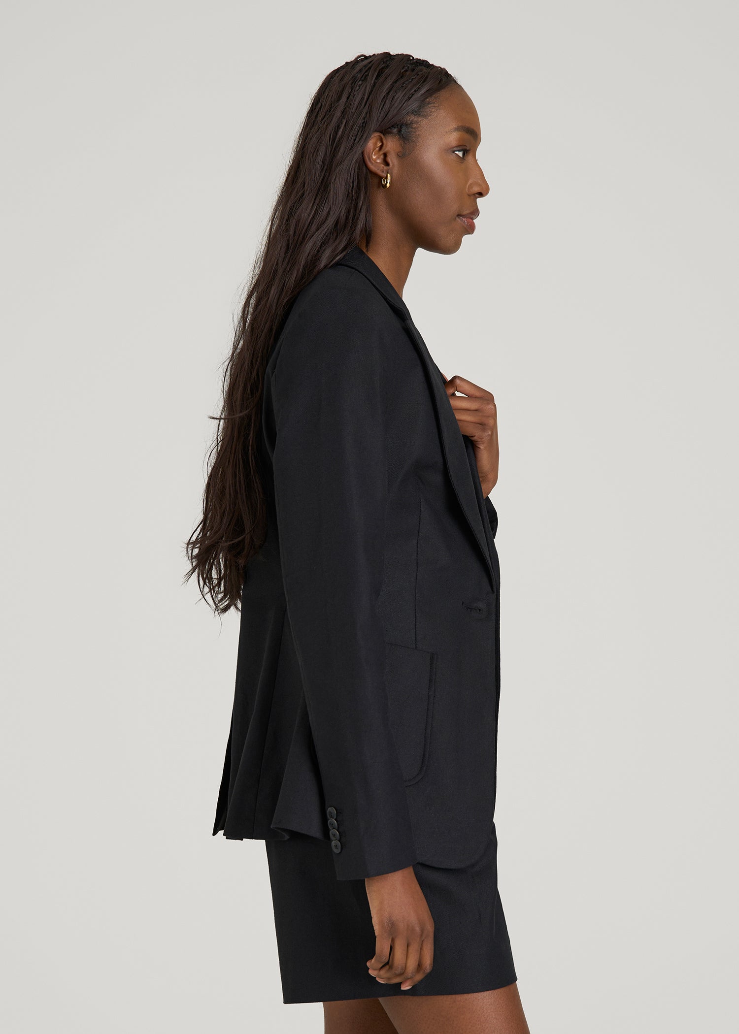 American Tall Women Slim Fit Linen Blend Blazer for Tall Women in Black