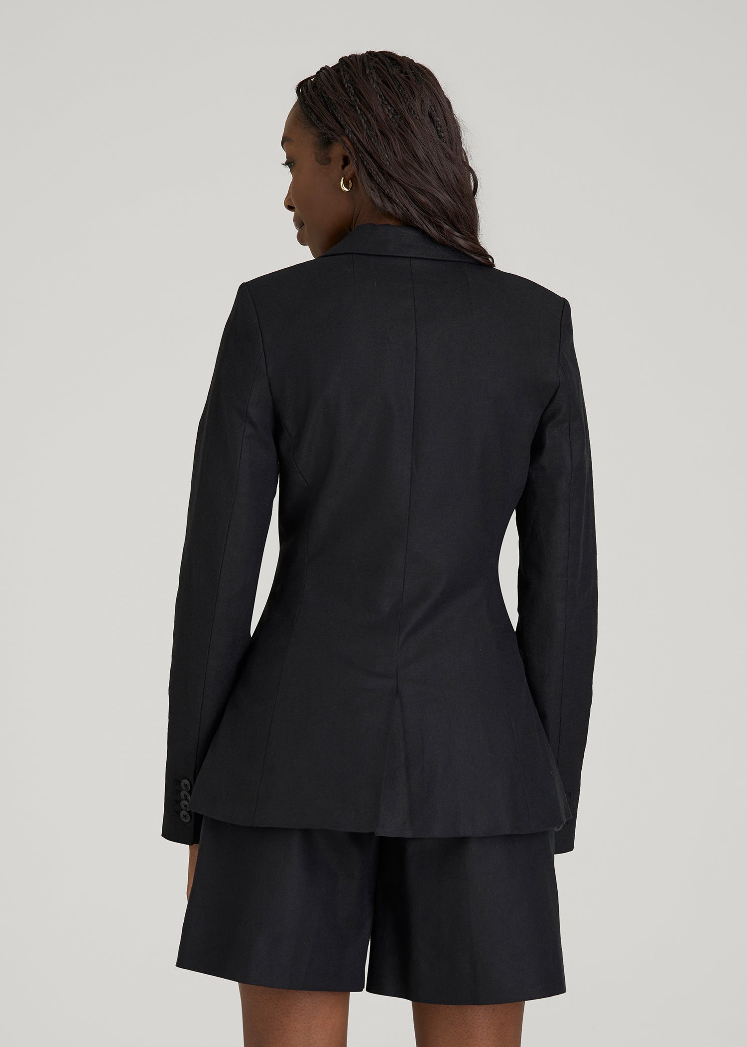 American Tall Women Slim Fit Linen Blend Blazer for Tall Women in Black
