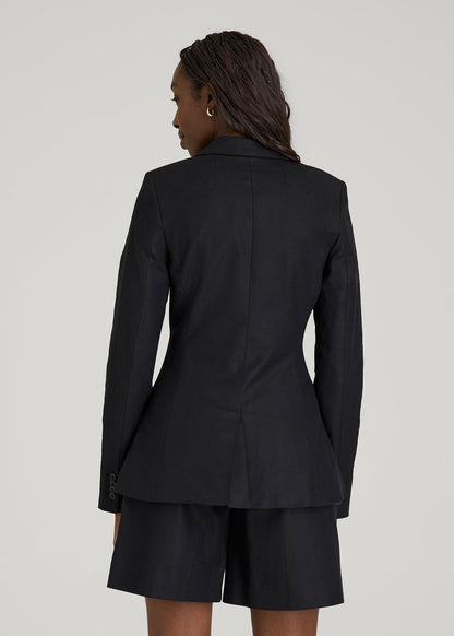 American Tall Women Slim Fit Linen Blend Blazer for Tall Women in Black