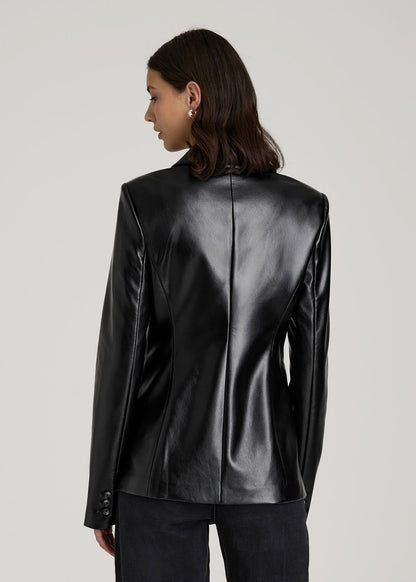 American Tall Women True Touch Leather Double Breasted Blazer for Tall Women in Black