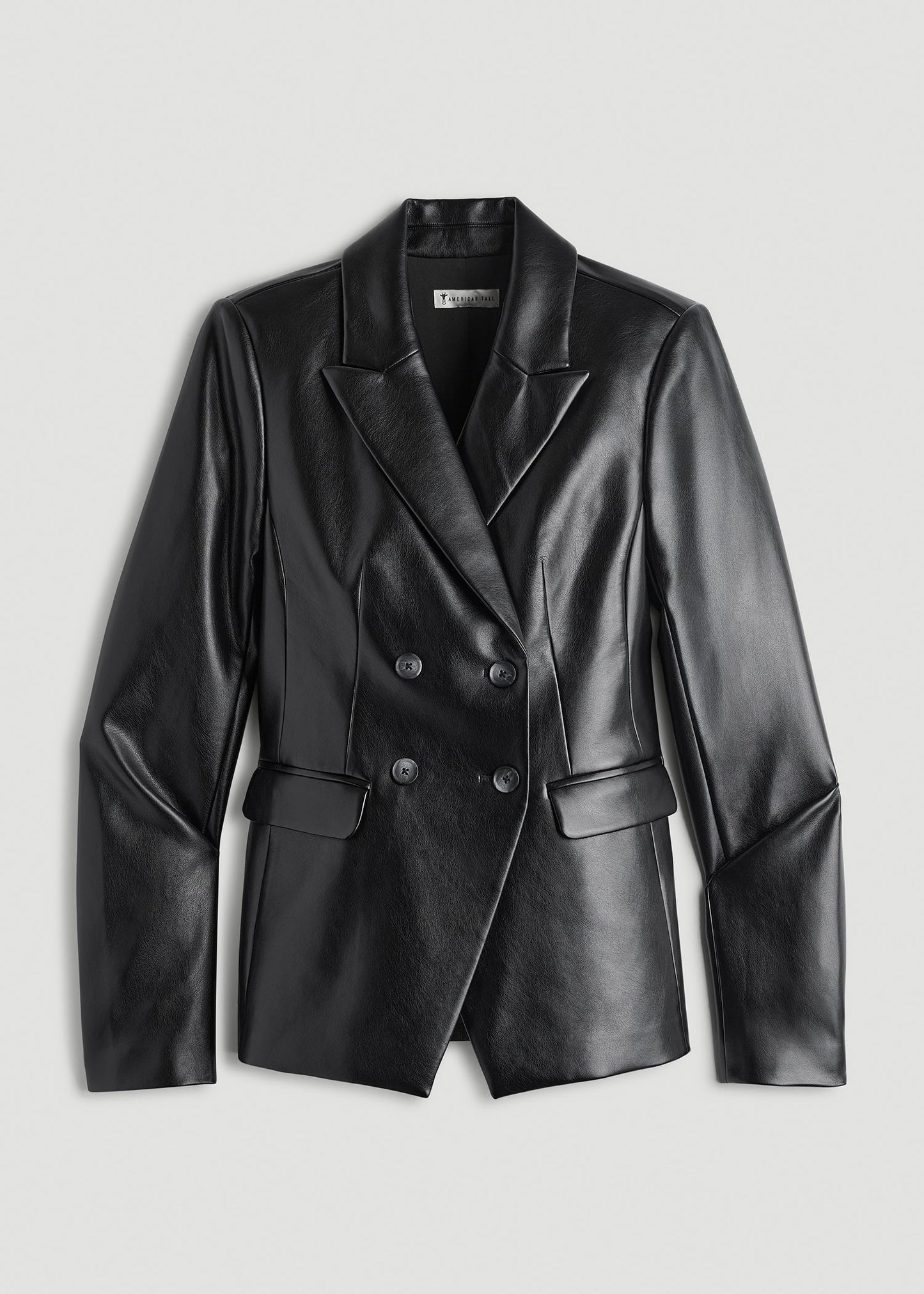 American Tall Women True Touch Leather Double Breasted Blazer for Tall Women in Black