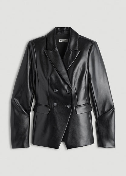 American Tall Women True Touch Leather Double Breasted Blazer for Tall Women in Black