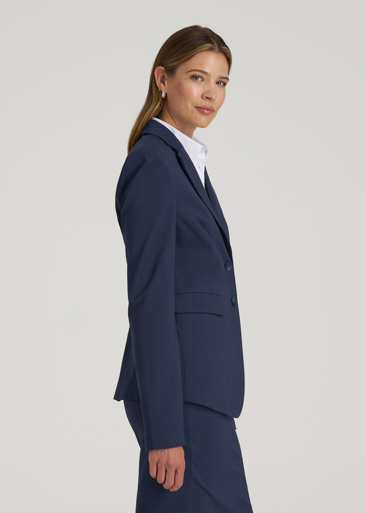 American Tall Women Freedom Flex Two-Button Slim-Fit Blazer for Tall Women in Navy
