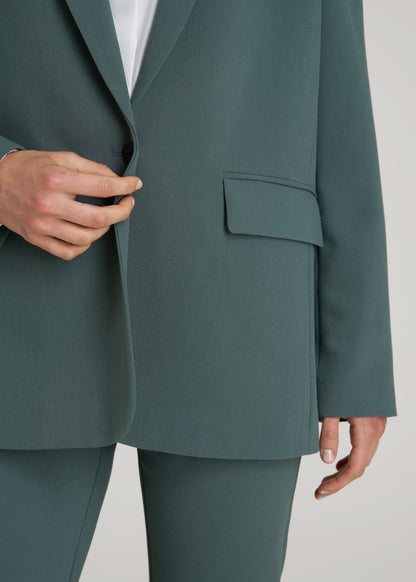 American Tall Women Boyfriend Fit Single-Button Blazer for Tall Women in Balsam Green