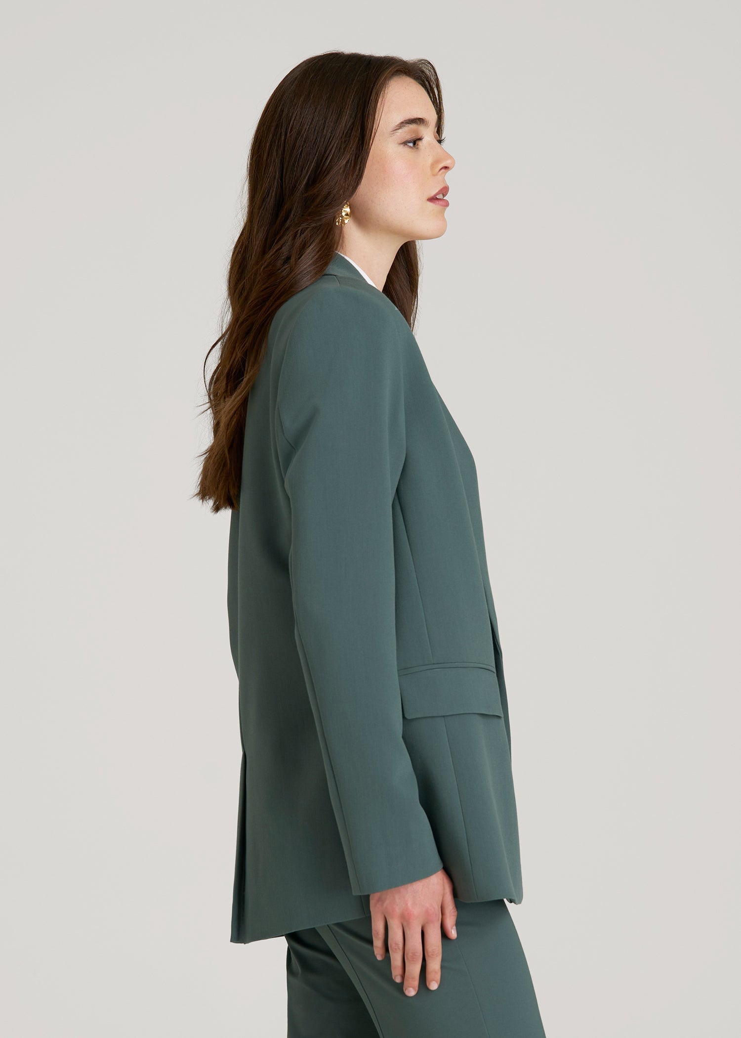 American Tall Women Boyfriend Fit Single-Button Blazer for Tall Women in Balsam Green