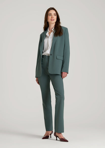 American Tall Women Boyfriend Fit Single-Button Blazer for Tall Women in Balsam Green