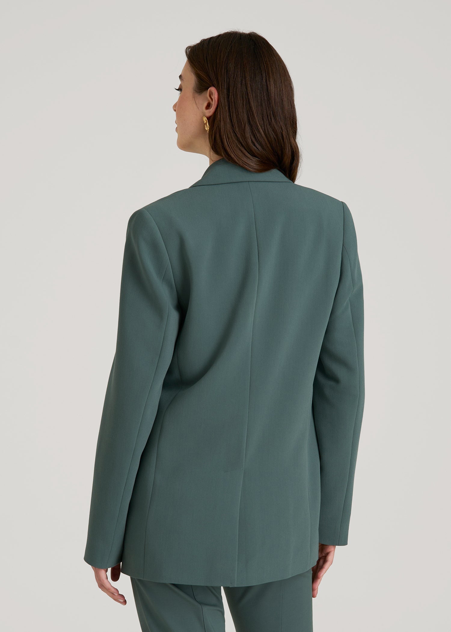 American Tall Women Boyfriend Fit Single-Button Blazer for Tall Women in Balsam Green