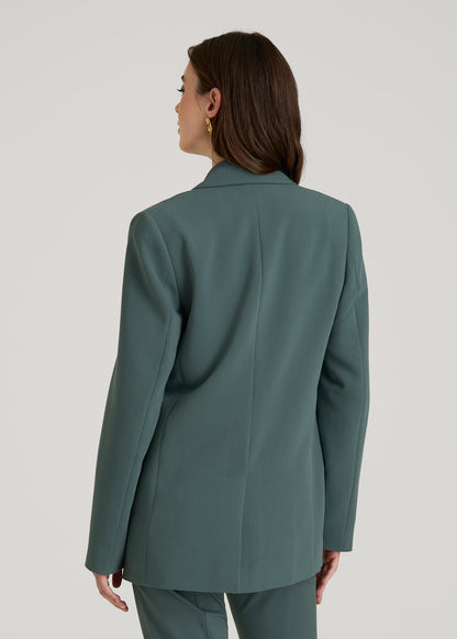 American Tall Women Boyfriend Fit Single-Button Blazer for Tall Women in Balsam Green