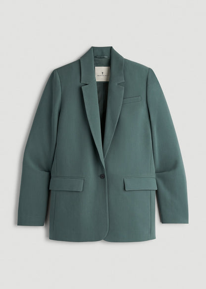 American Tall Women Boyfriend Fit Single-Button Blazer for Tall Women in Balsam Green