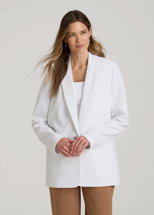 American Tall Women|Men Boyfriend Fit Single-Button Blazer for Tall Women in Optic White