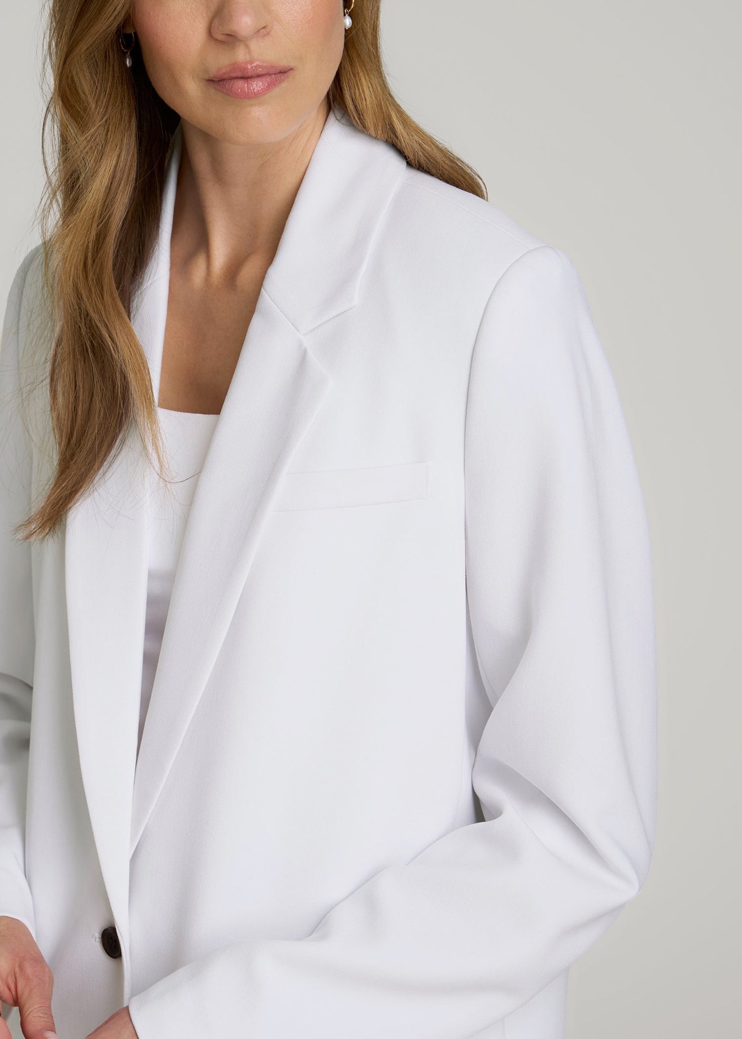 American Tall Women|Men Boyfriend Fit Single-Button Blazer for Tall Women in Optic White