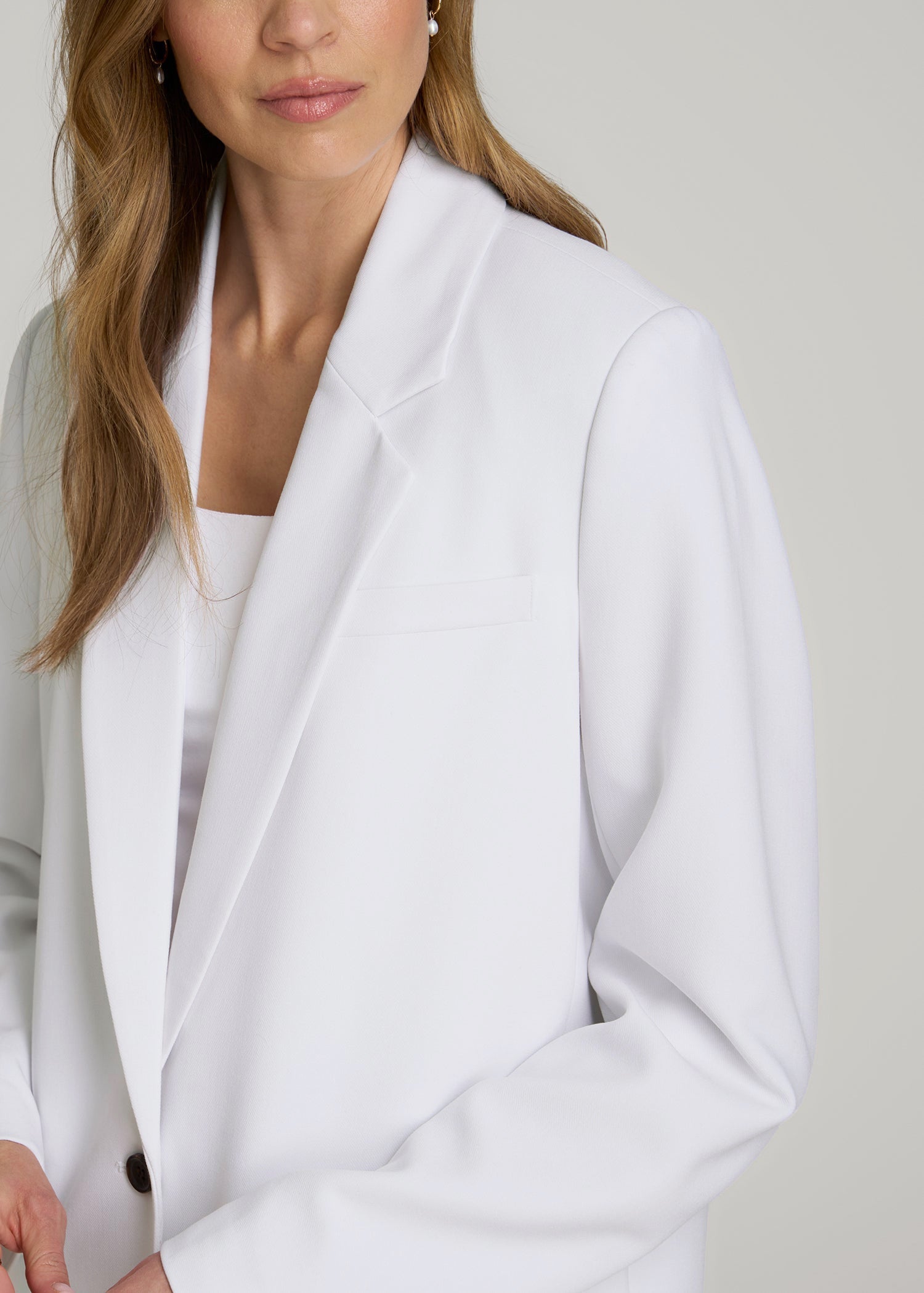 American Tall Women|Men Boyfriend Fit Single-Button Blazer for Tall Women in Optic White