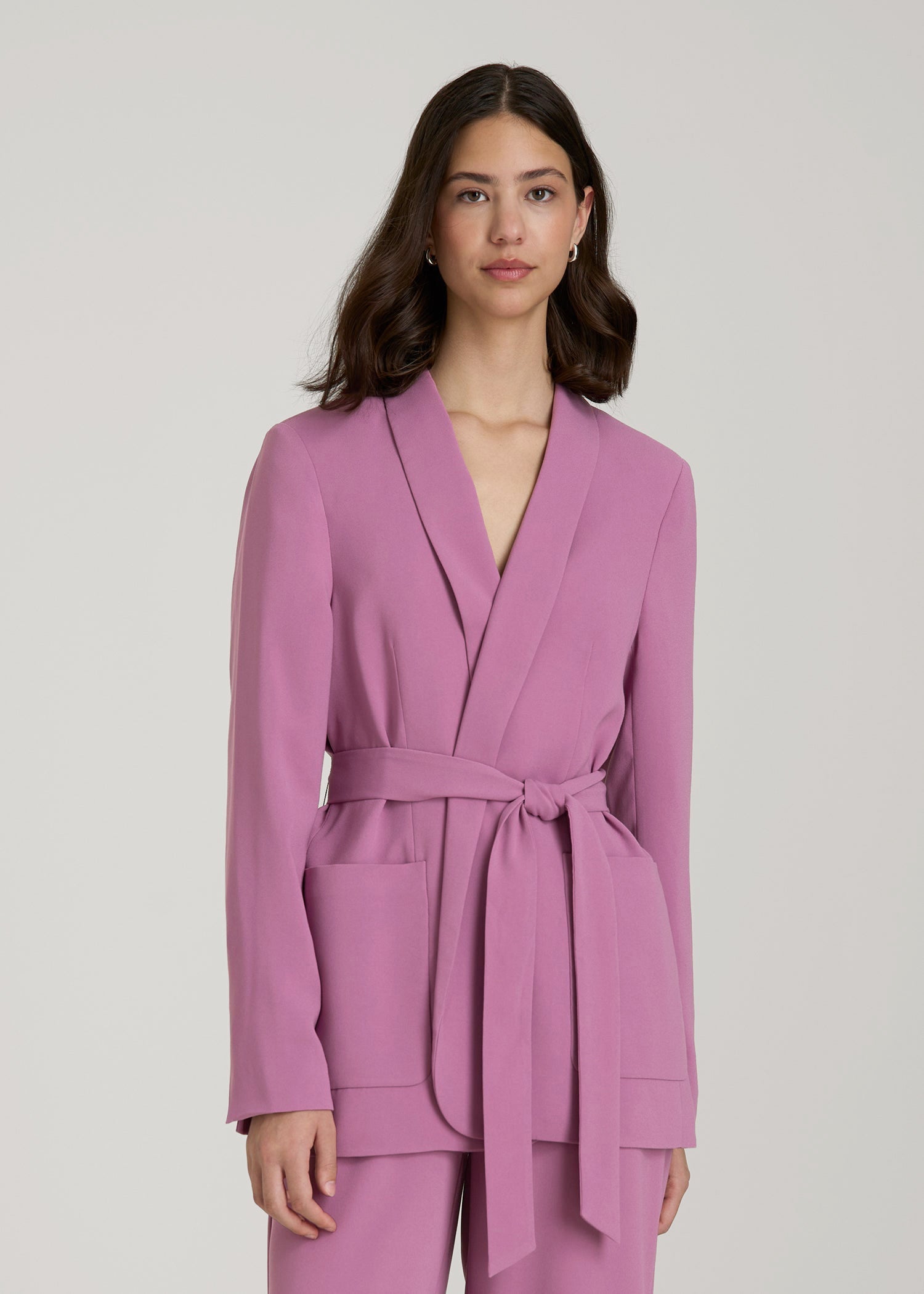 American Tall Women|Men Crepe Wrap Blazer for Tall Women in Argyle Purple