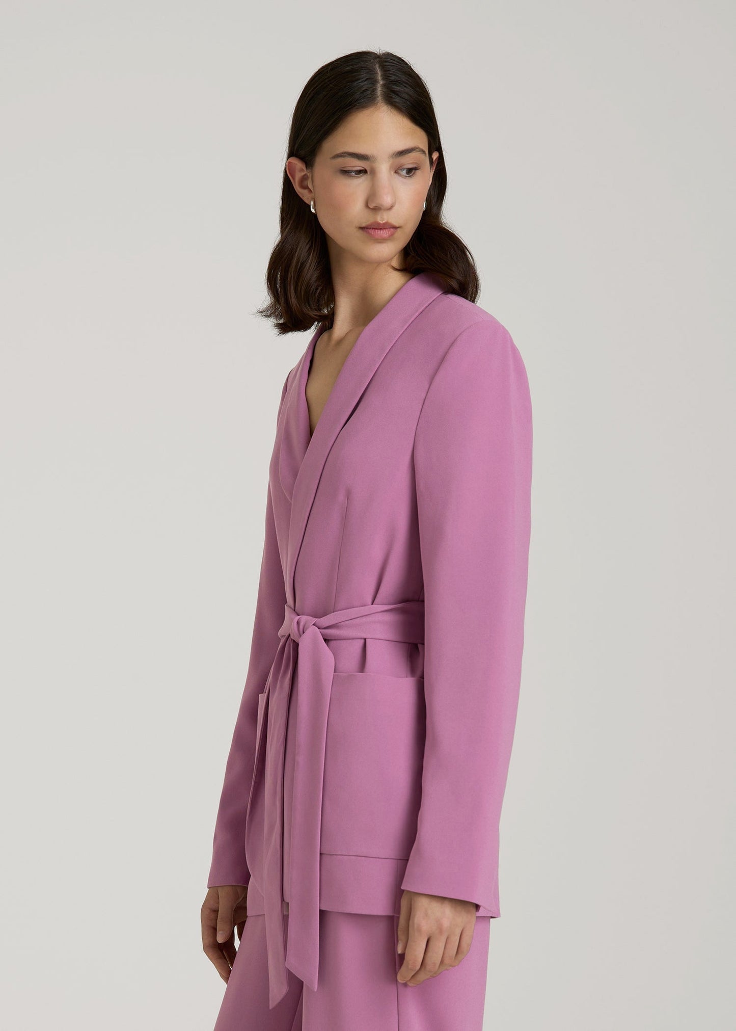 American Tall Women|Men Crepe Wrap Blazer for Tall Women in Argyle Purple