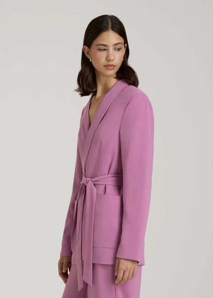 American Tall Women|Men Crepe Wrap Blazer for Tall Women in Argyle Purple