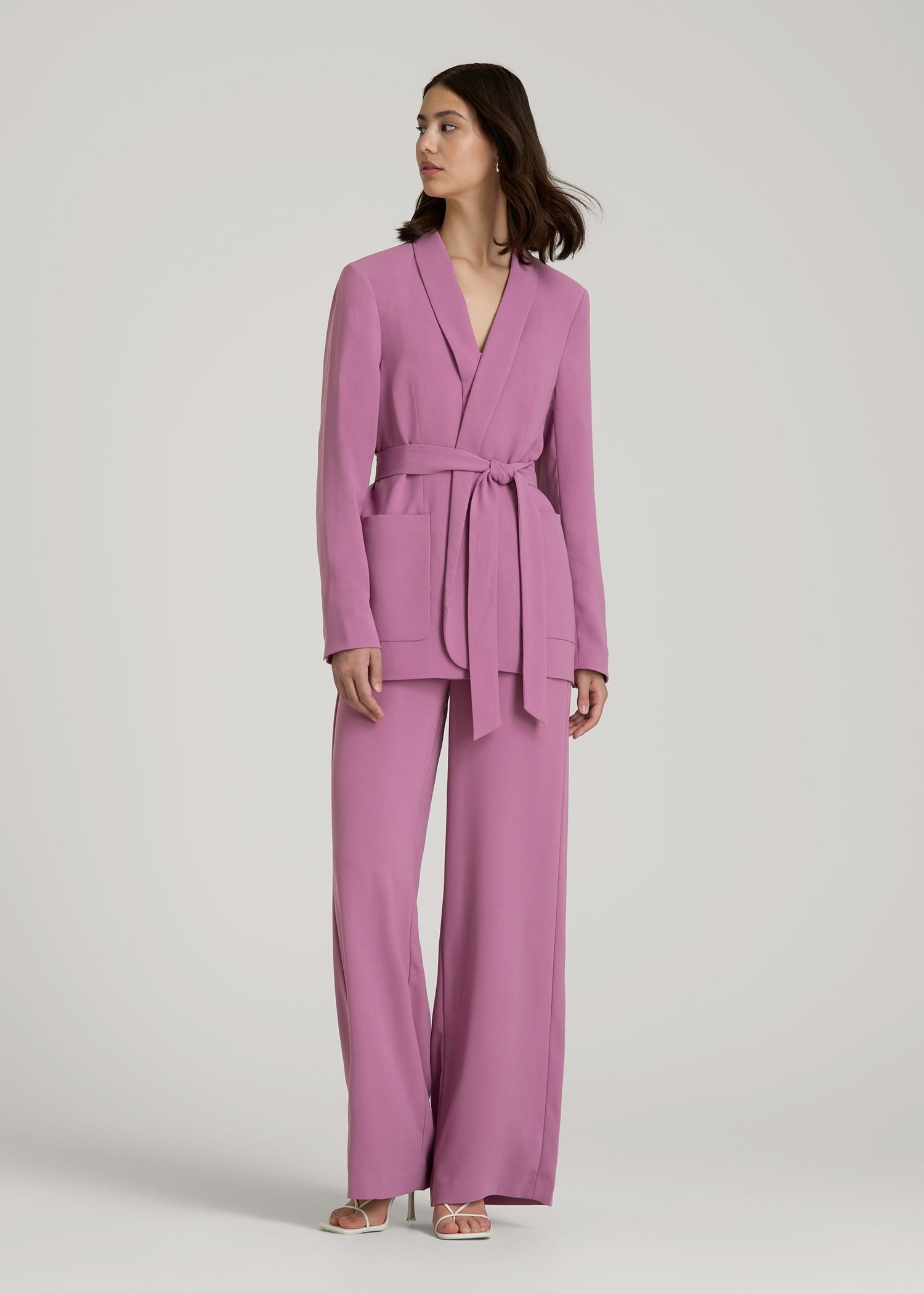 American Tall Women|Men Crepe Wrap Blazer for Tall Women in Argyle Purple