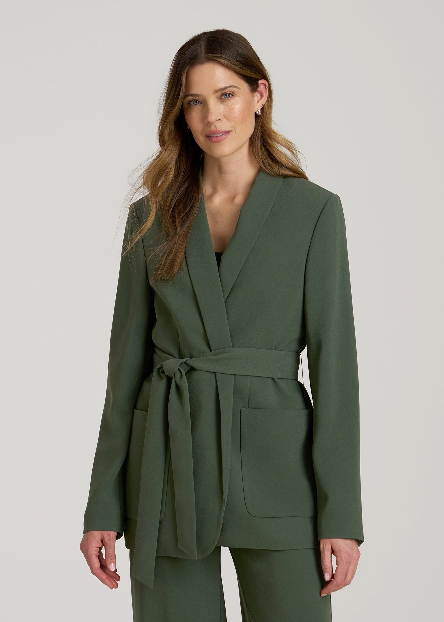 American Tall Women|Men Crepe Wrap Blazer for Tall Women in Climbing Ivy
