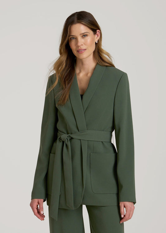 American Tall Women|Men Crepe Wrap Blazer for Tall Women in Climbing Ivy