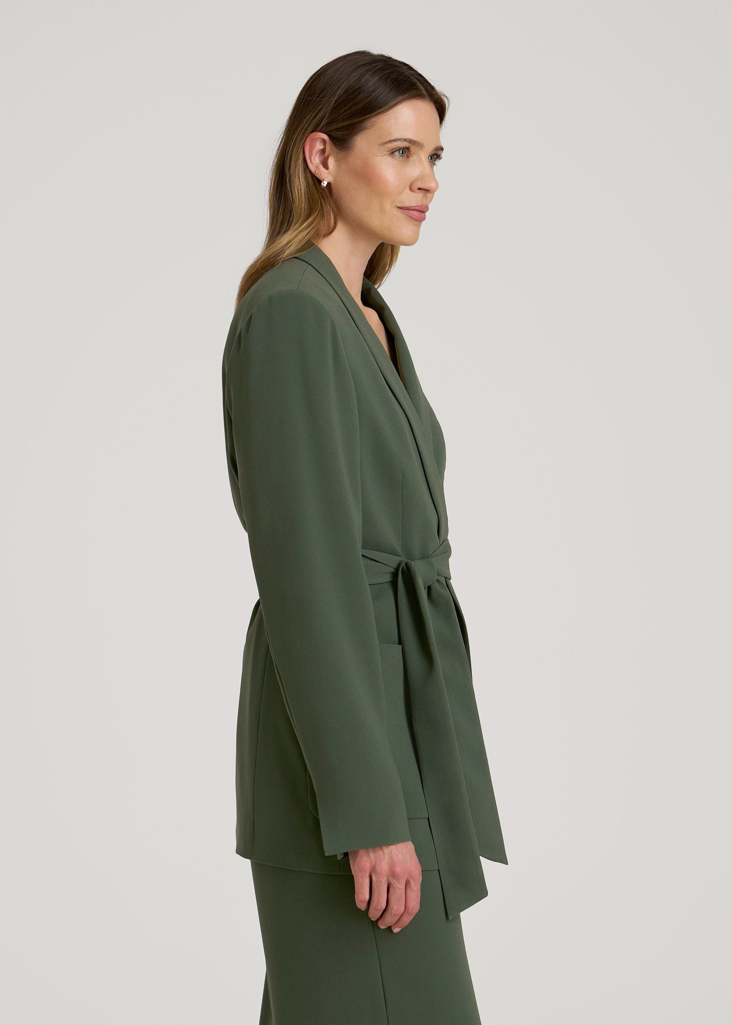 American Tall Women|Men Crepe Wrap Blazer for Tall Women in Climbing Ivy