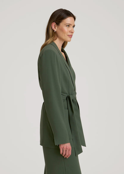 American Tall Women|Men Crepe Wrap Blazer for Tall Women in Climbing Ivy