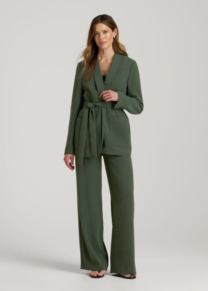 American Tall Women|Men Crepe Wrap Blazer for Tall Women in Climbing Ivy