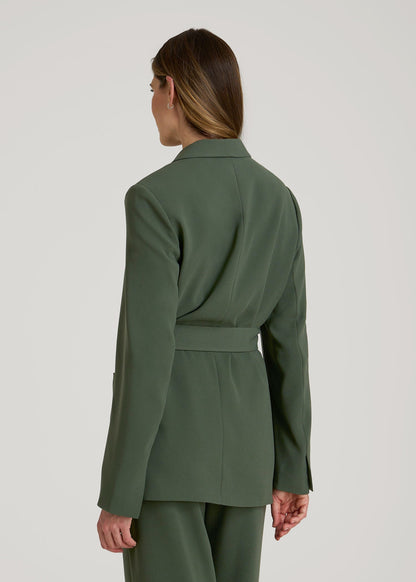 American Tall Women|Men Crepe Wrap Blazer for Tall Women in Climbing Ivy