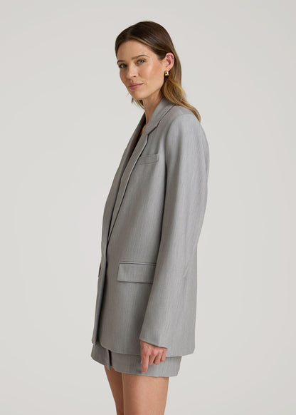 American Tall Women|Men Boyfriend Fit Single-Button Blazer for Tall Women in Ash Grey Mix