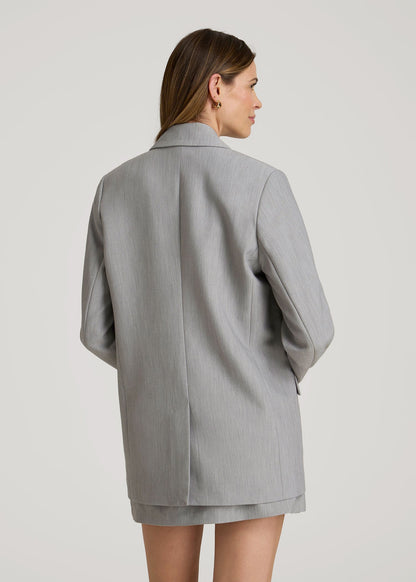 American Tall Women|Men Boyfriend Fit Single-Button Blazer for Tall Women in Ash Grey Mix
