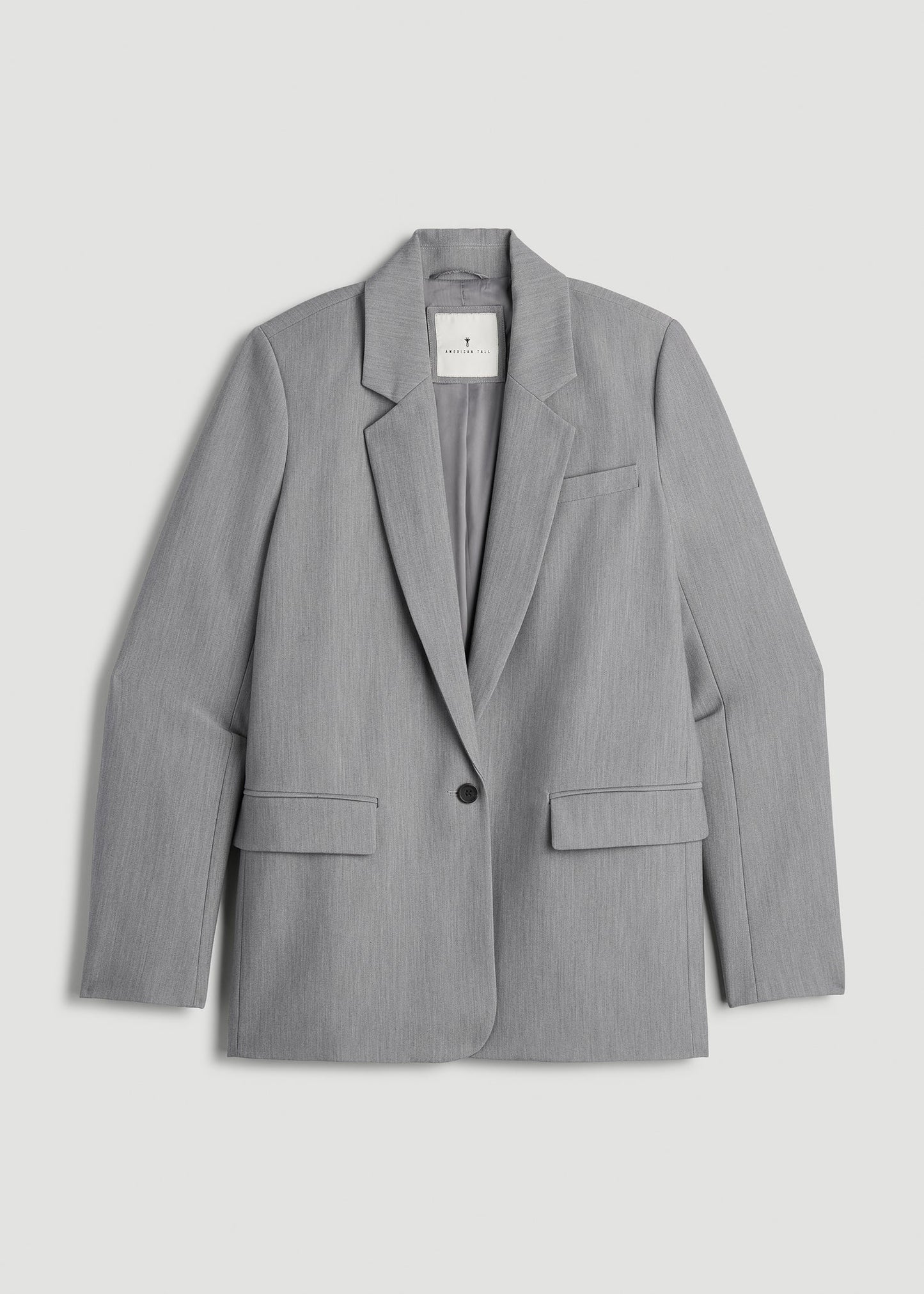 American Tall Women|Men Boyfriend Fit Single-Button Blazer for Tall Women in Ash Grey Mix