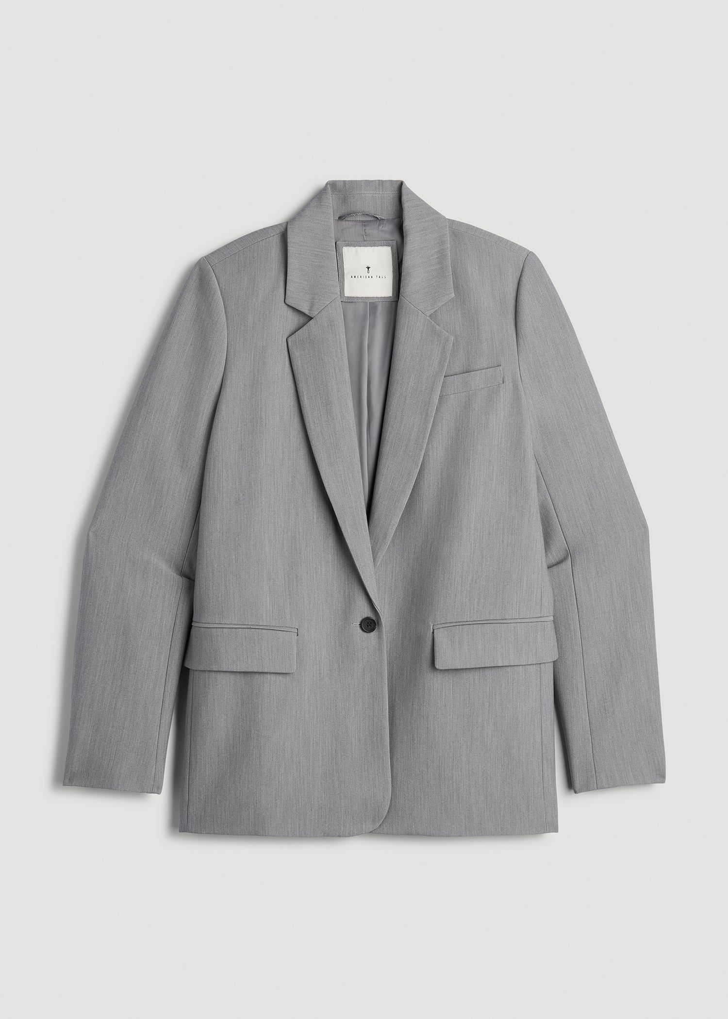 American Tall Women|Men Boyfriend Fit Single-Button Blazer for Tall Women in Ash Grey Mix