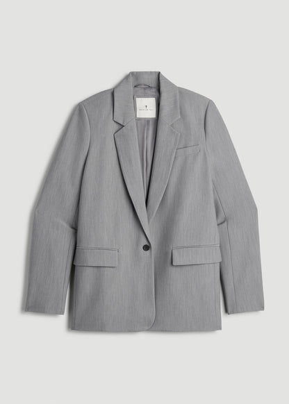 American Tall Women|Men Boyfriend Fit Single-Button Blazer for Tall Women in Ash Grey Mix