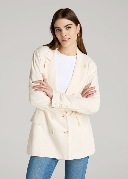 American Tall Women|Men Linen Blend Tie Back Blazer For Tall Women in White Alyssum