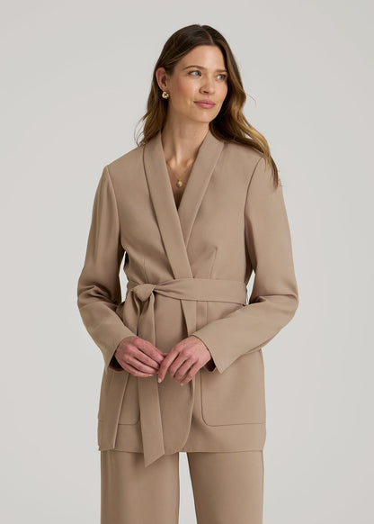 American Tall Women|Men Crepe Wrap Blazer for Tall Women in Dark Sand