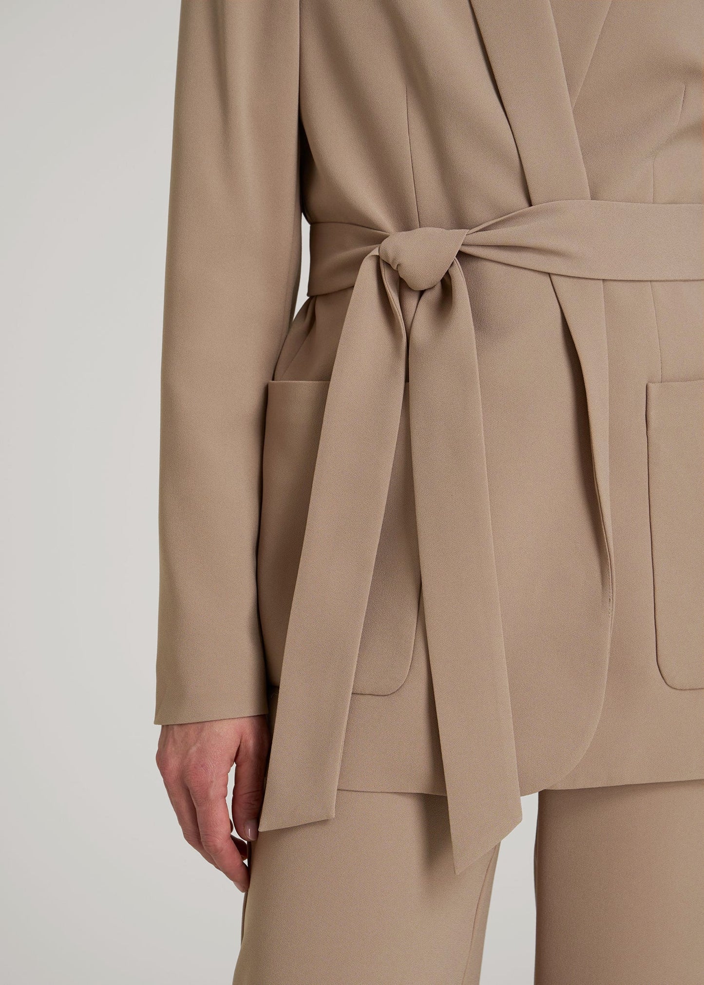American Tall Women|Men Crepe Wrap Blazer for Tall Women in Dark Sand