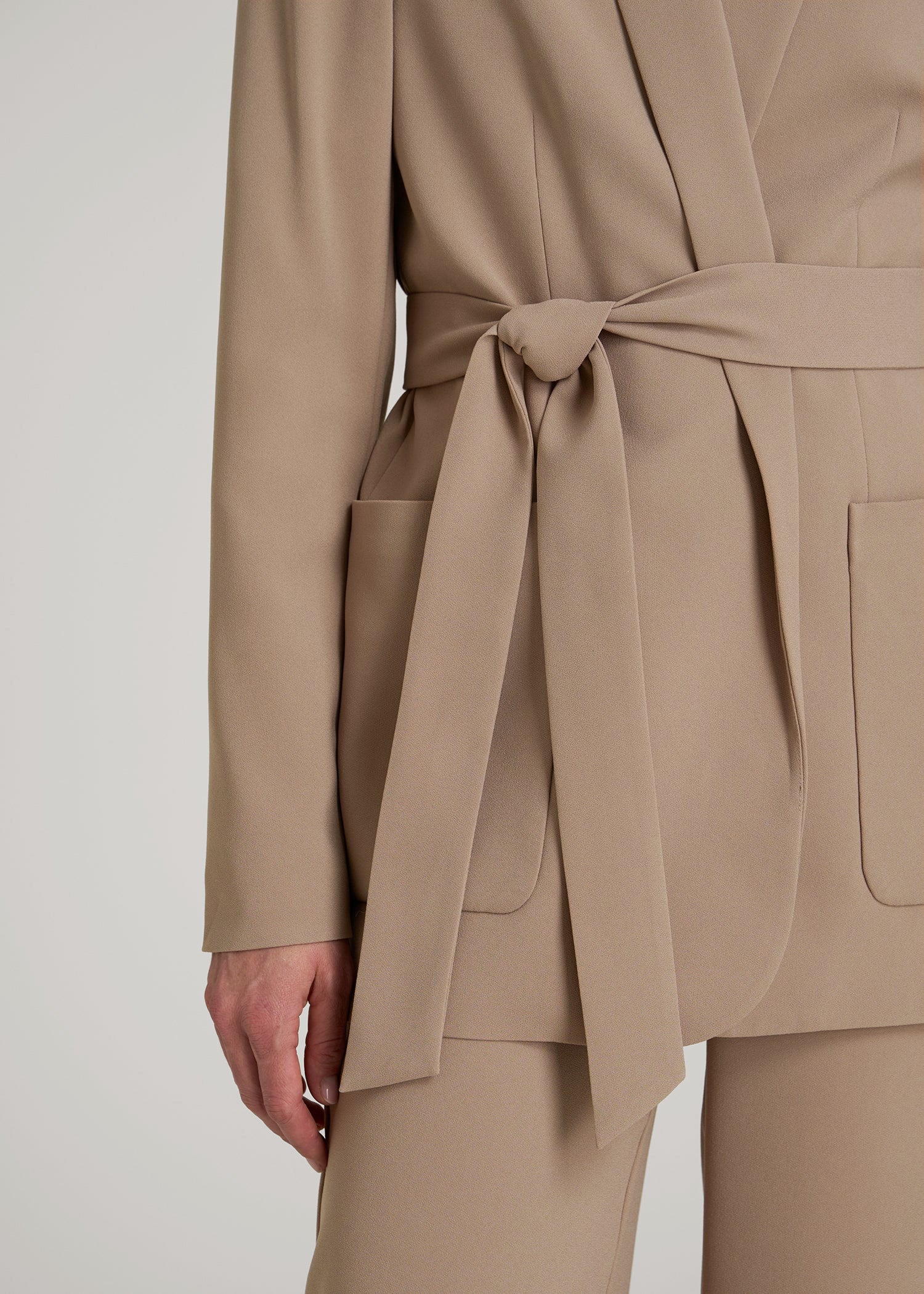 American Tall Women|Men Crepe Wrap Blazer for Tall Women in Dark Sand