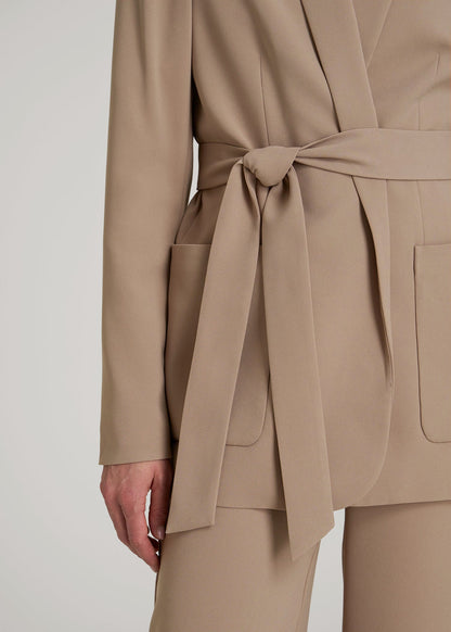 American Tall Women|Men Crepe Wrap Blazer for Tall Women in Dark Sand