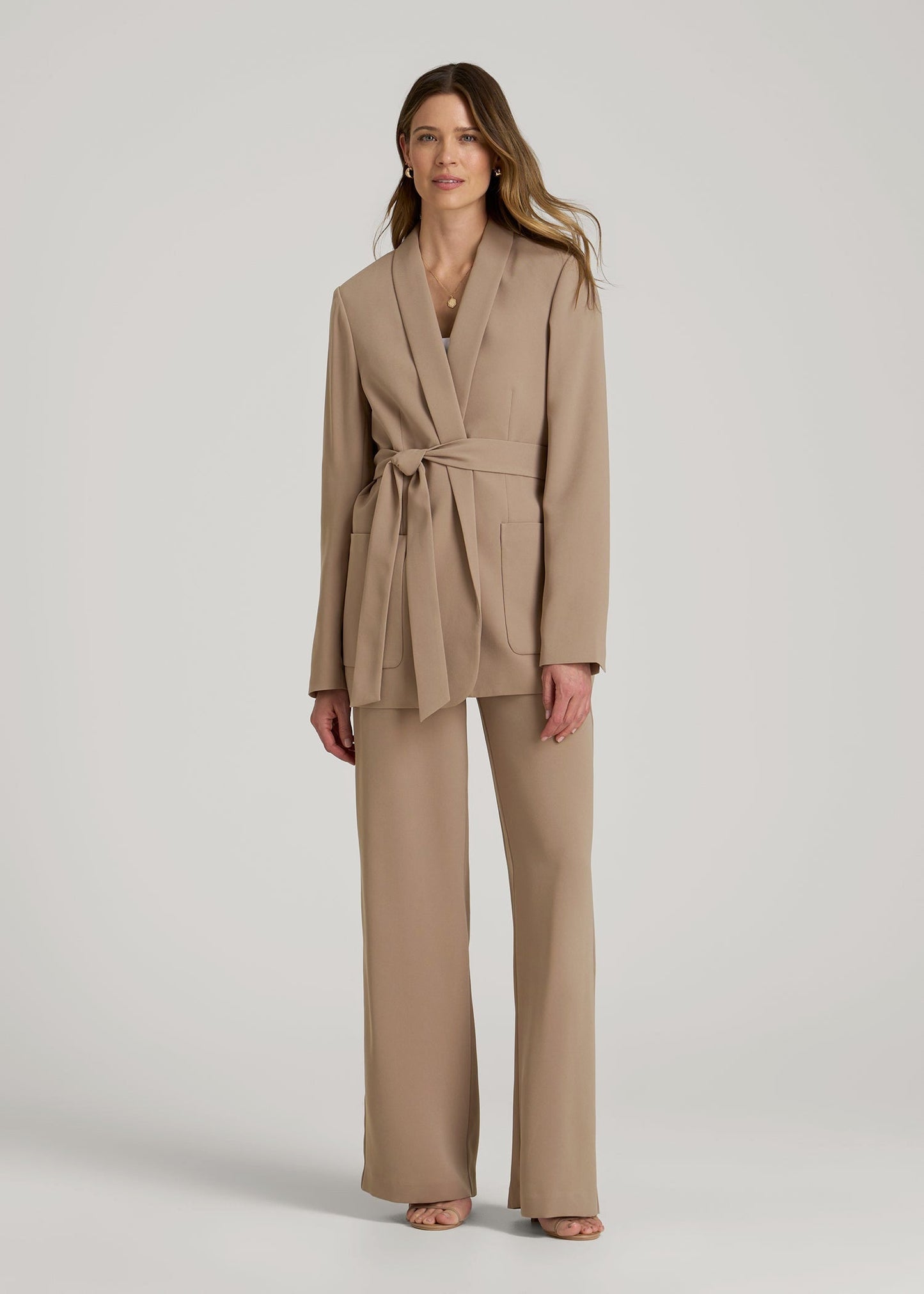 American Tall Women|Men Crepe Wrap Blazer for Tall Women in Dark Sand