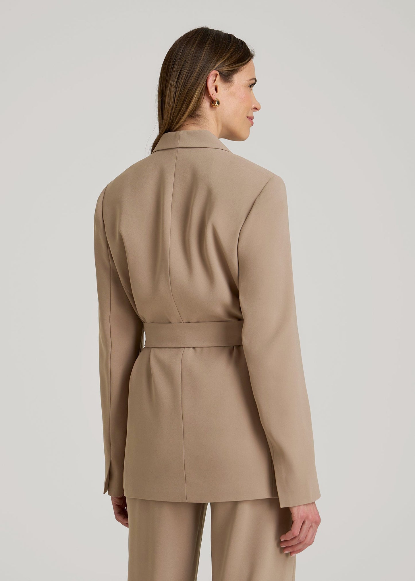 American Tall Women|Men Crepe Wrap Blazer for Tall Women in Dark Sand