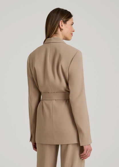 American Tall Women|Men Crepe Wrap Blazer for Tall Women in Dark Sand