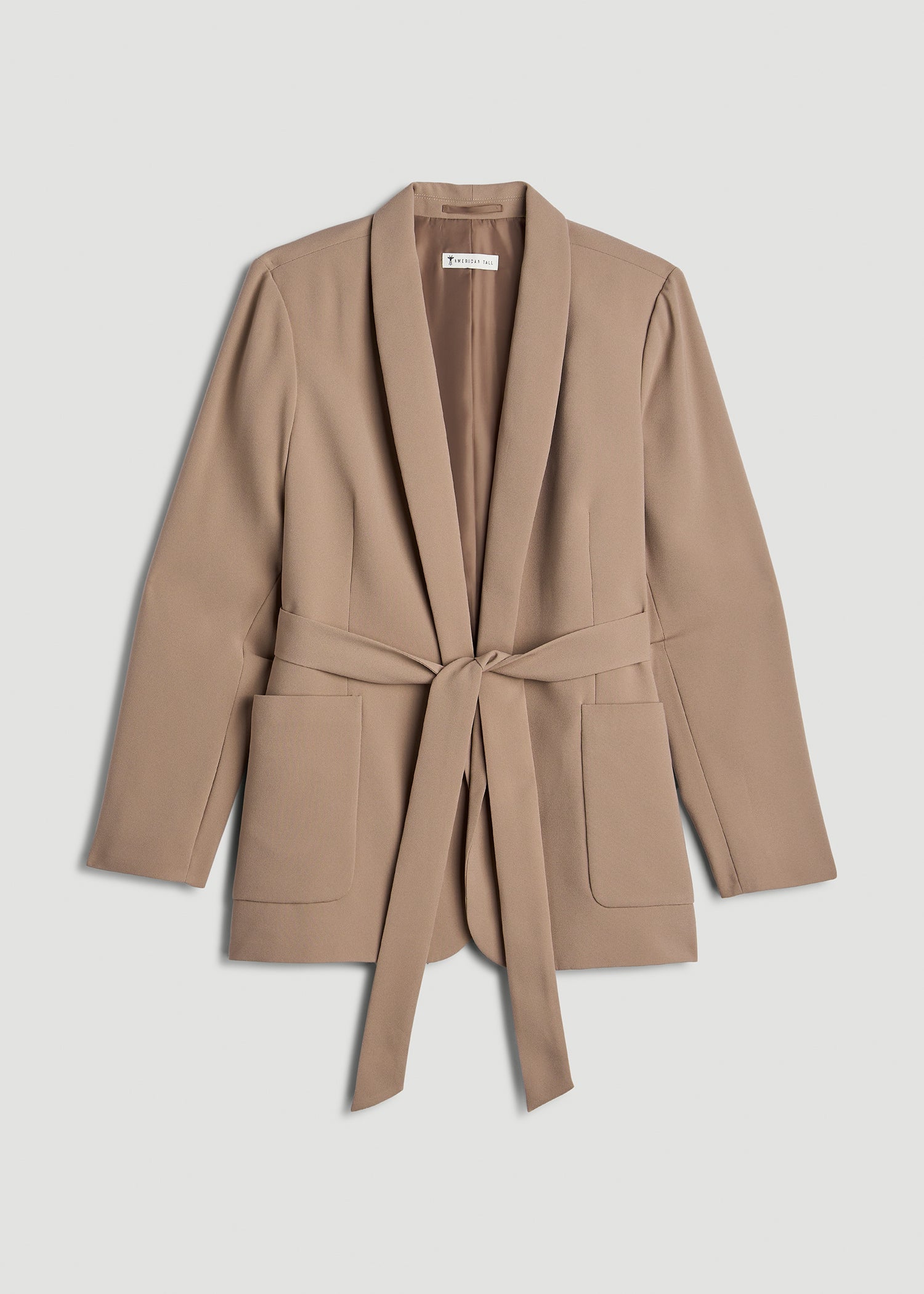 American Tall Women|Men Crepe Wrap Blazer for Tall Women in Dark Sand