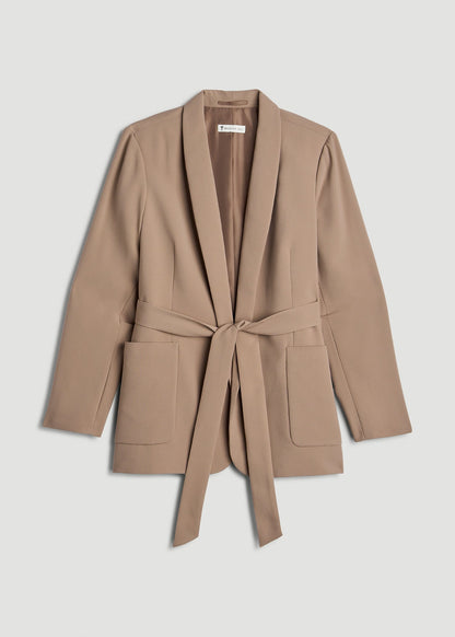 American Tall Women|Men Crepe Wrap Blazer for Tall Women in Dark Sand