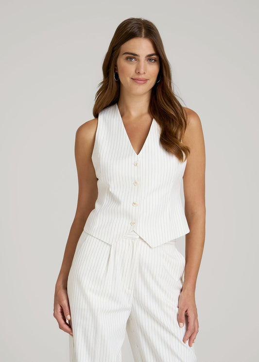 American Tall Women|Men Tailored Vest for Tall Women in Off White Pinstripe