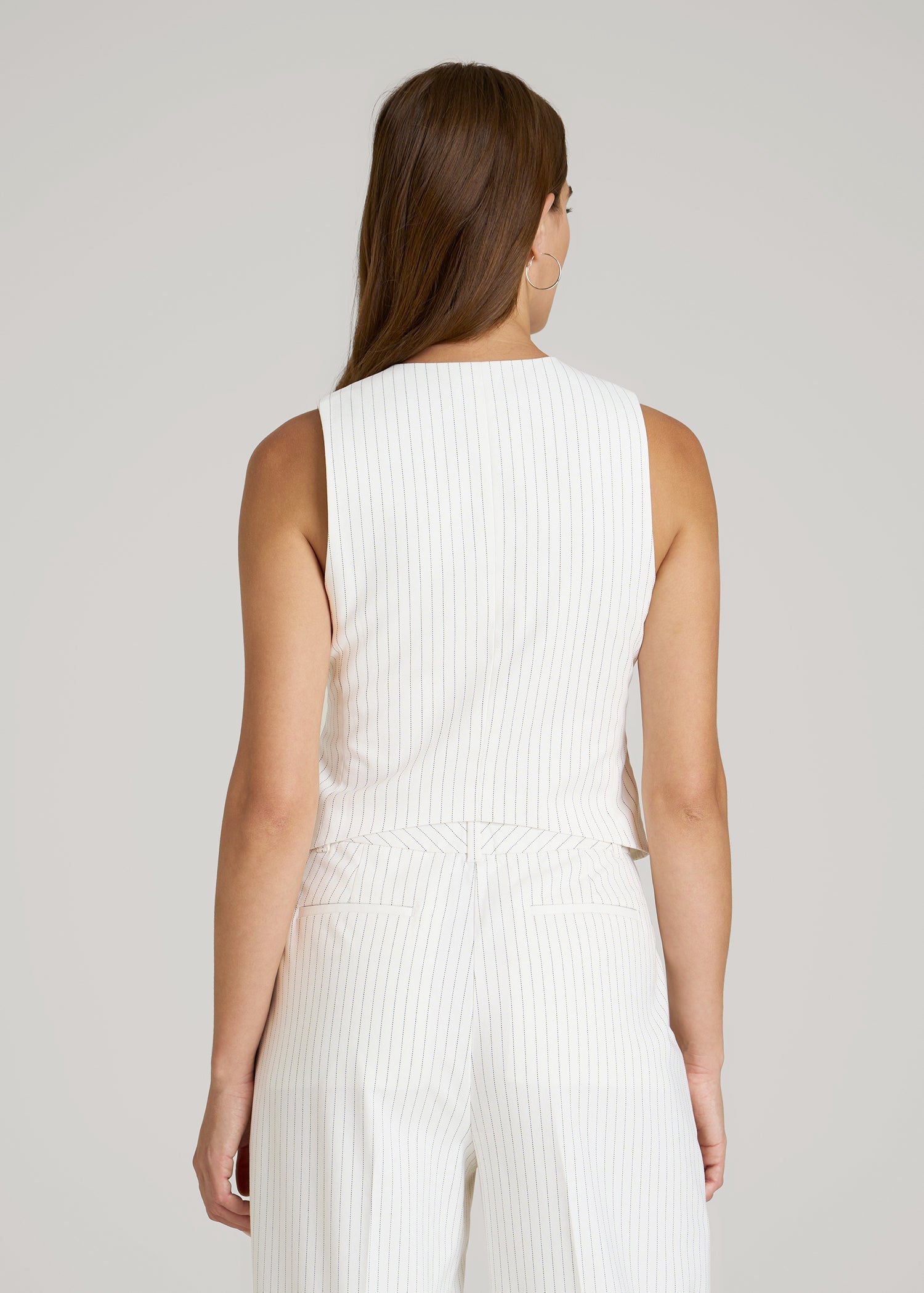 American Tall Women|Men Tailored Vest for Tall Women in Off White Pinstripe