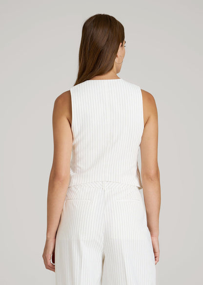 American Tall Women|Men Tailored Vest for Tall Women in Off White Pinstripe
