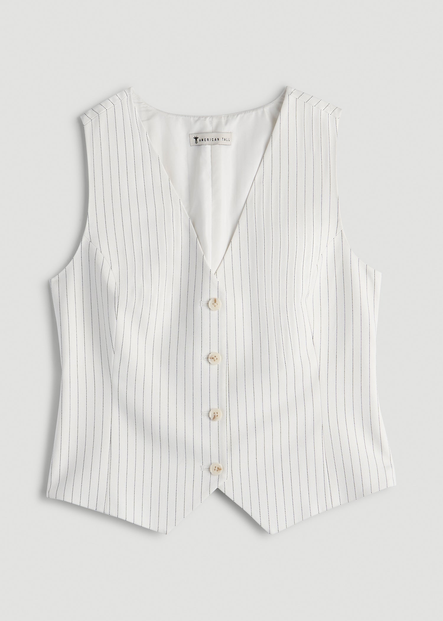 American Tall Women|Men Tailored Vest for Tall Women in Off White Pinstripe