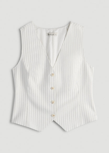 American Tall Women|Men Tailored Vest for Tall Women in Off White Pinstripe