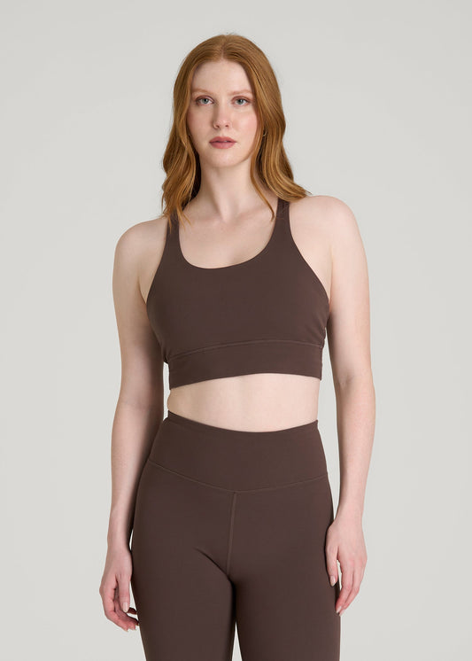American Tall Women Balance Crisscross Sports Bra for Tall Women in Espresso