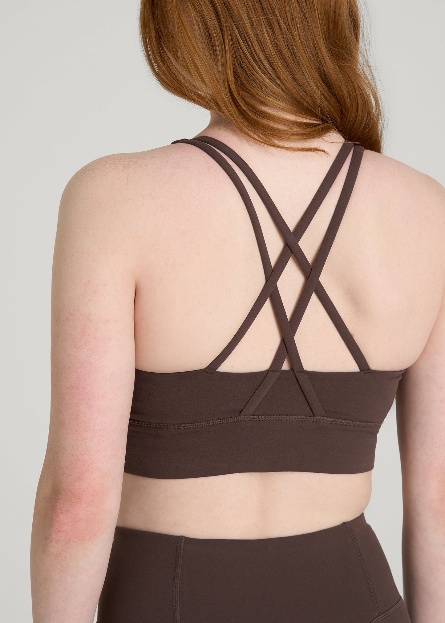 American Tall Women Balance Crisscross Sports Bra for Tall Women in Espresso
