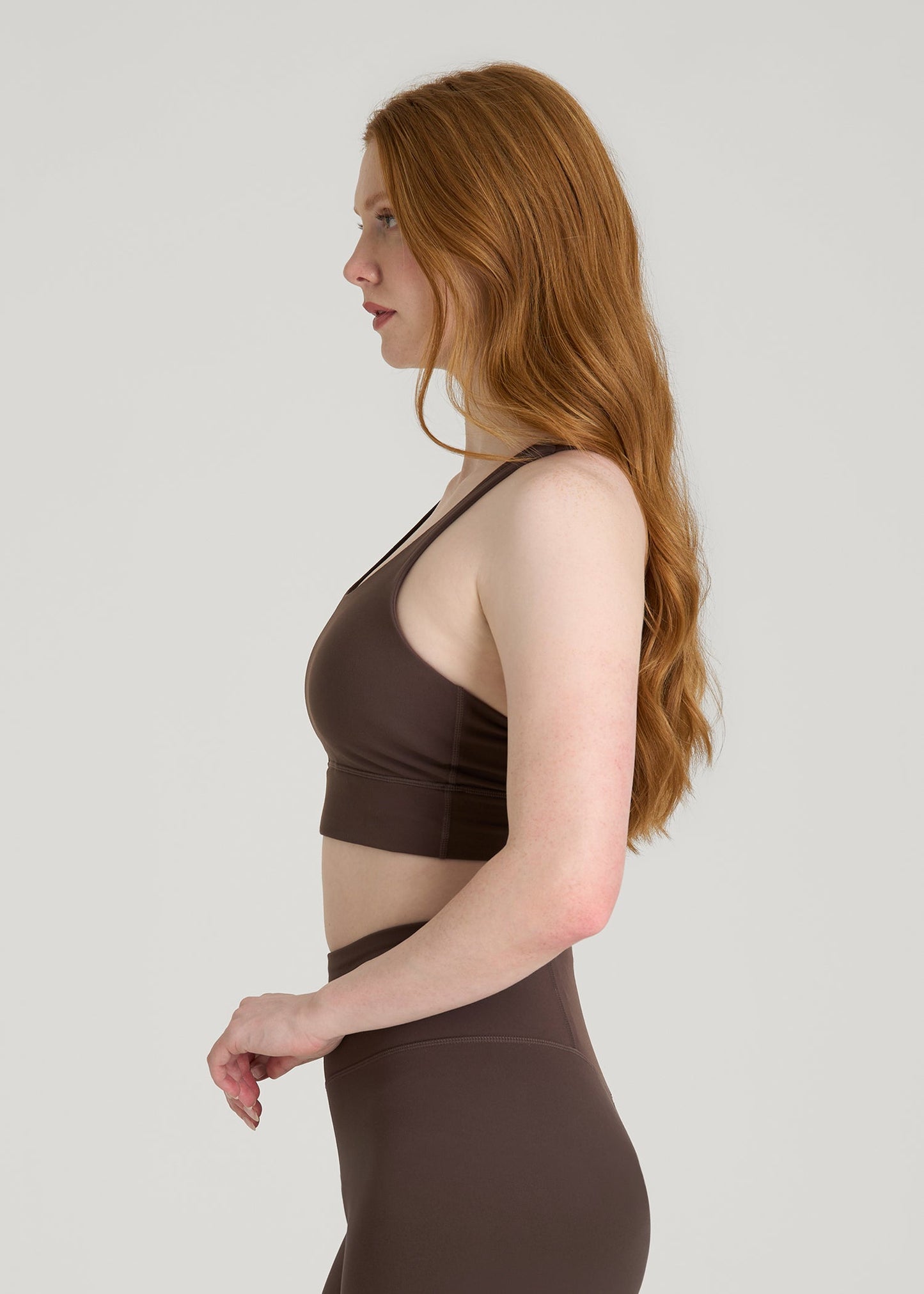 American Tall Women Balance Crisscross Sports Bra for Tall Women in Espresso